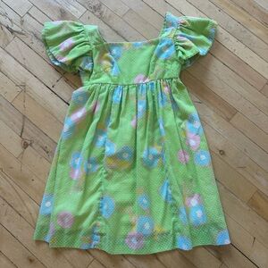 60s Vintage Pastel Green Floral Smocked Dress